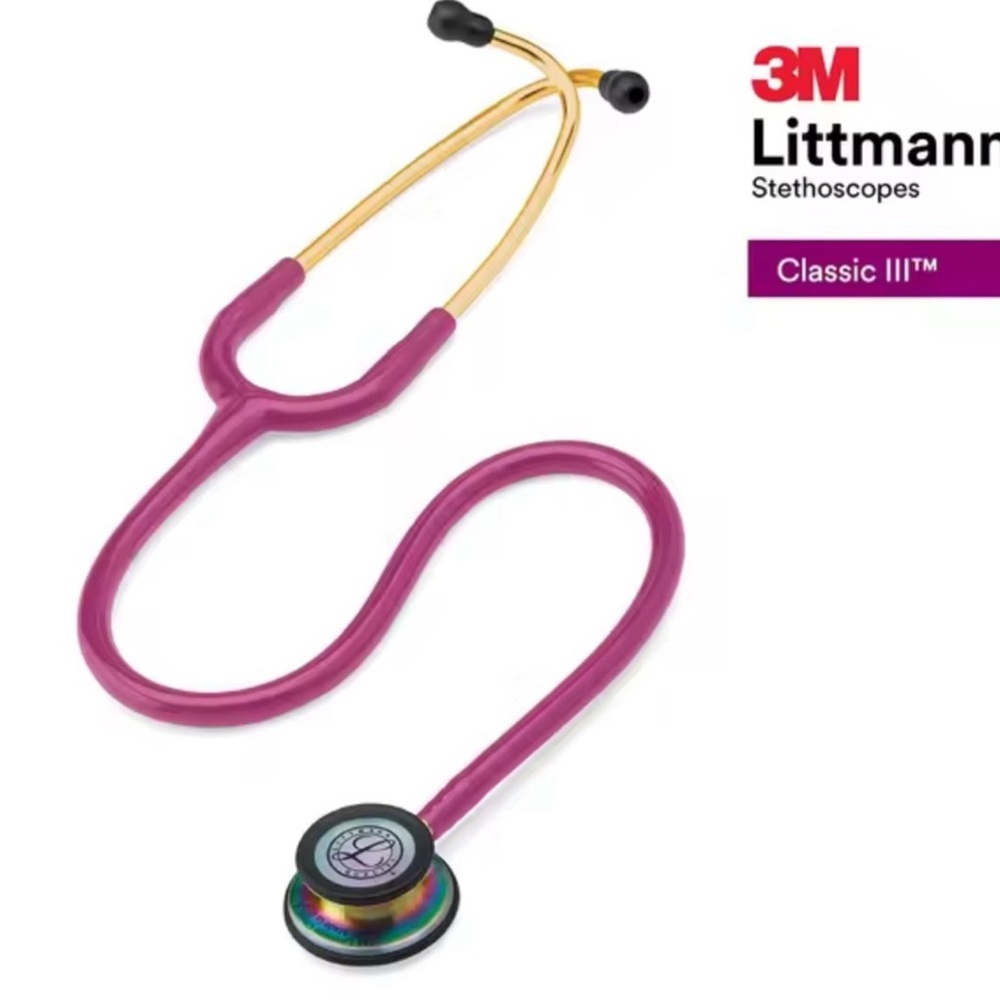 3M Littmann Classic III Monitoring Stethoscope Rainbow Finish Raspberry Tube EUC